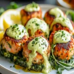 Baked Salmon Meatballs with Creamy Avocado Sauce First Image First Image