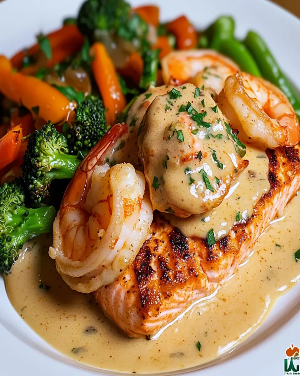 Cajun Shrimp and Salmon with Garlic Cream Sauce First Image First Image