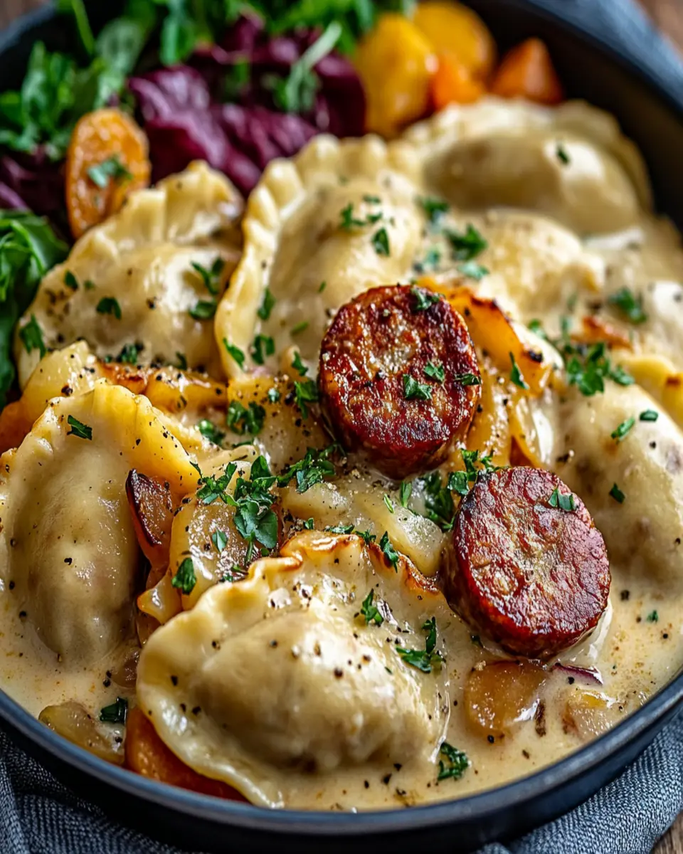 Easy Creamy Pierogi with Turkey Sausage First Image First Image
