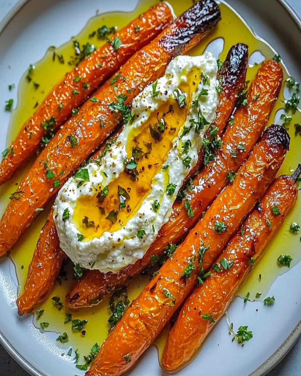 roasted carrots with whipped ricotta and hot honey First Image First Image